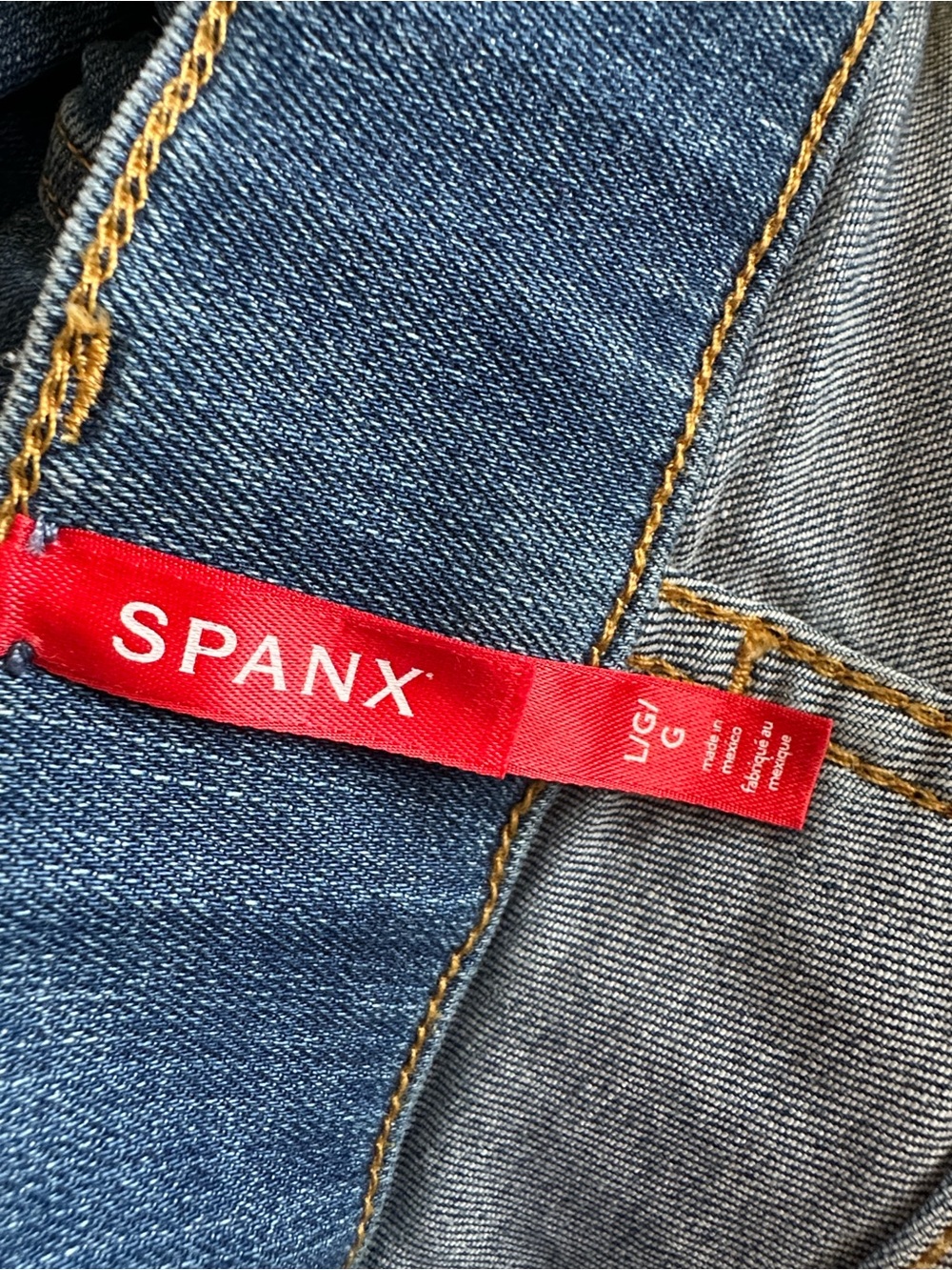 SPANX Seamed Front Wide Leg Pull-On High Rise Flare Jeans Medium Wash Large - Picture 6 of 7